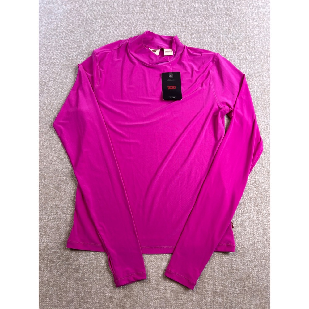 Levis Womens Magenta Pink Mock Neck Long Sleeve Slim Fit Top Size Large NWT
